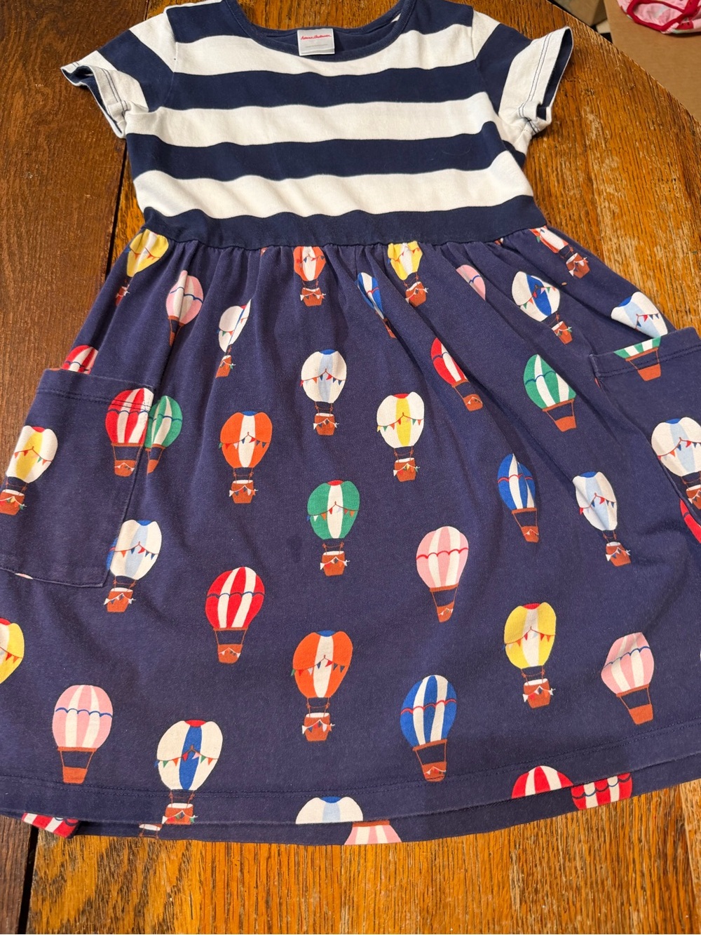 Hanna Andersson sz 6-7 Navy Striped & Multicolor Hot Air Balloon Dress
